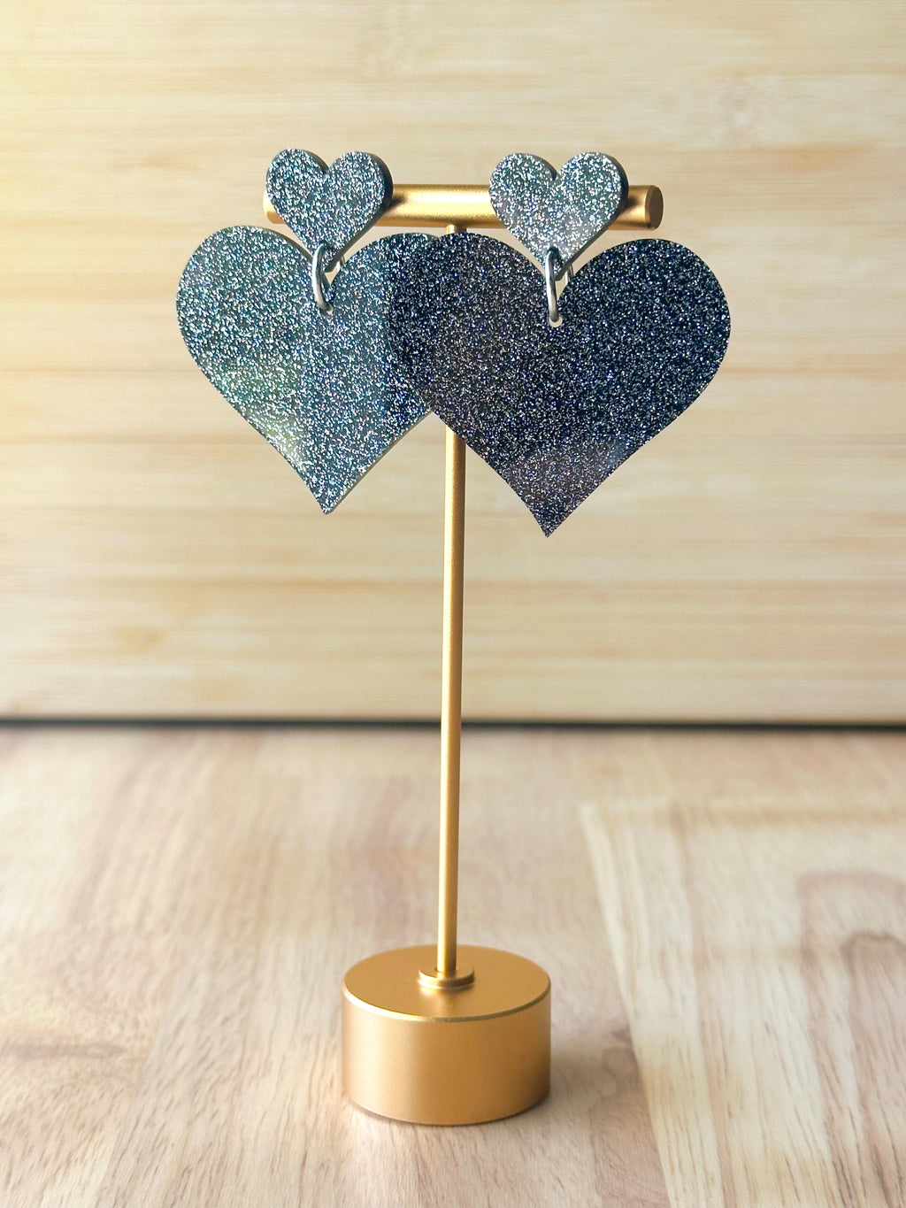 Black Glitter Heart Earrings