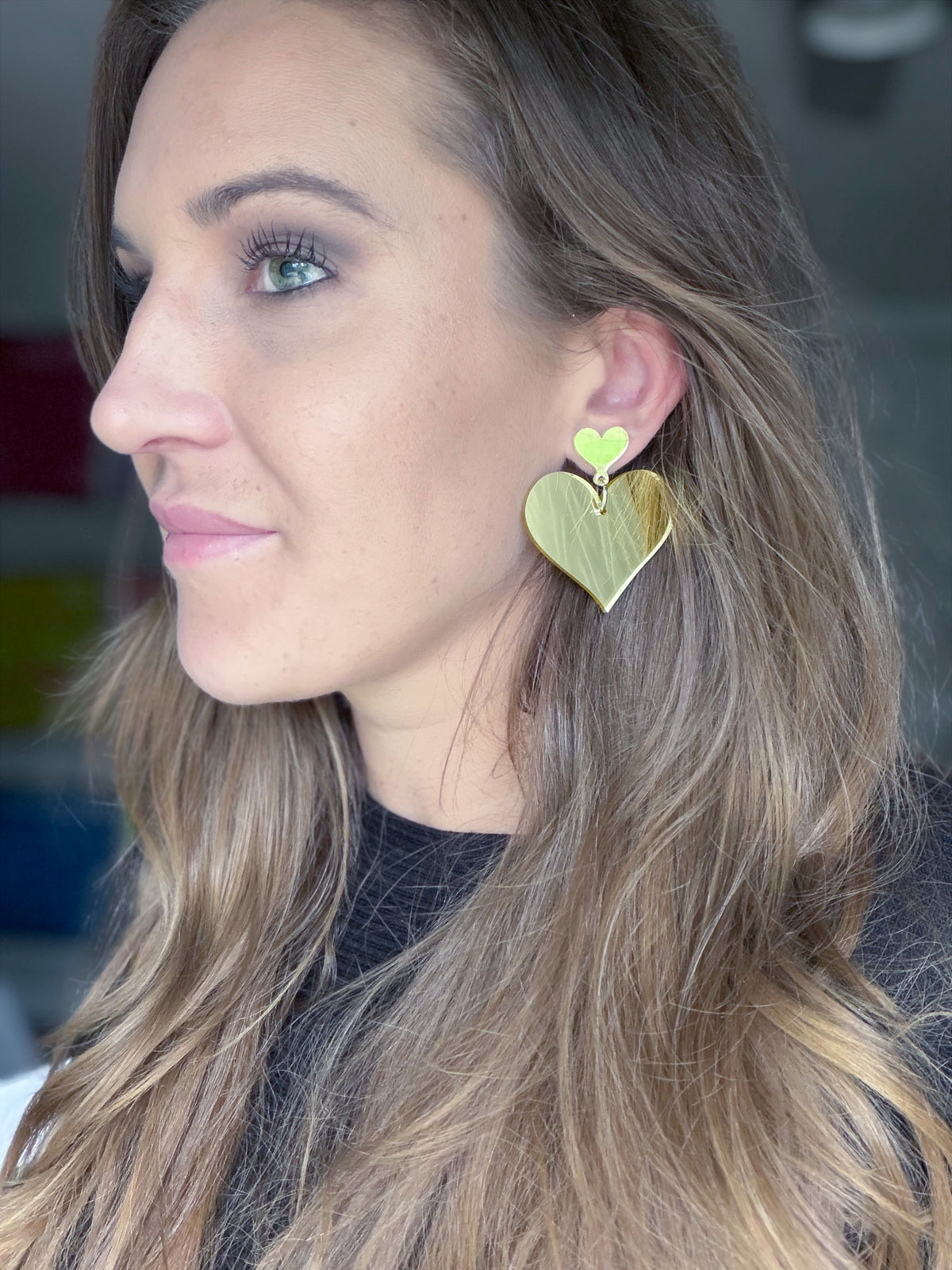 Gold Mirror Hearts Earrings