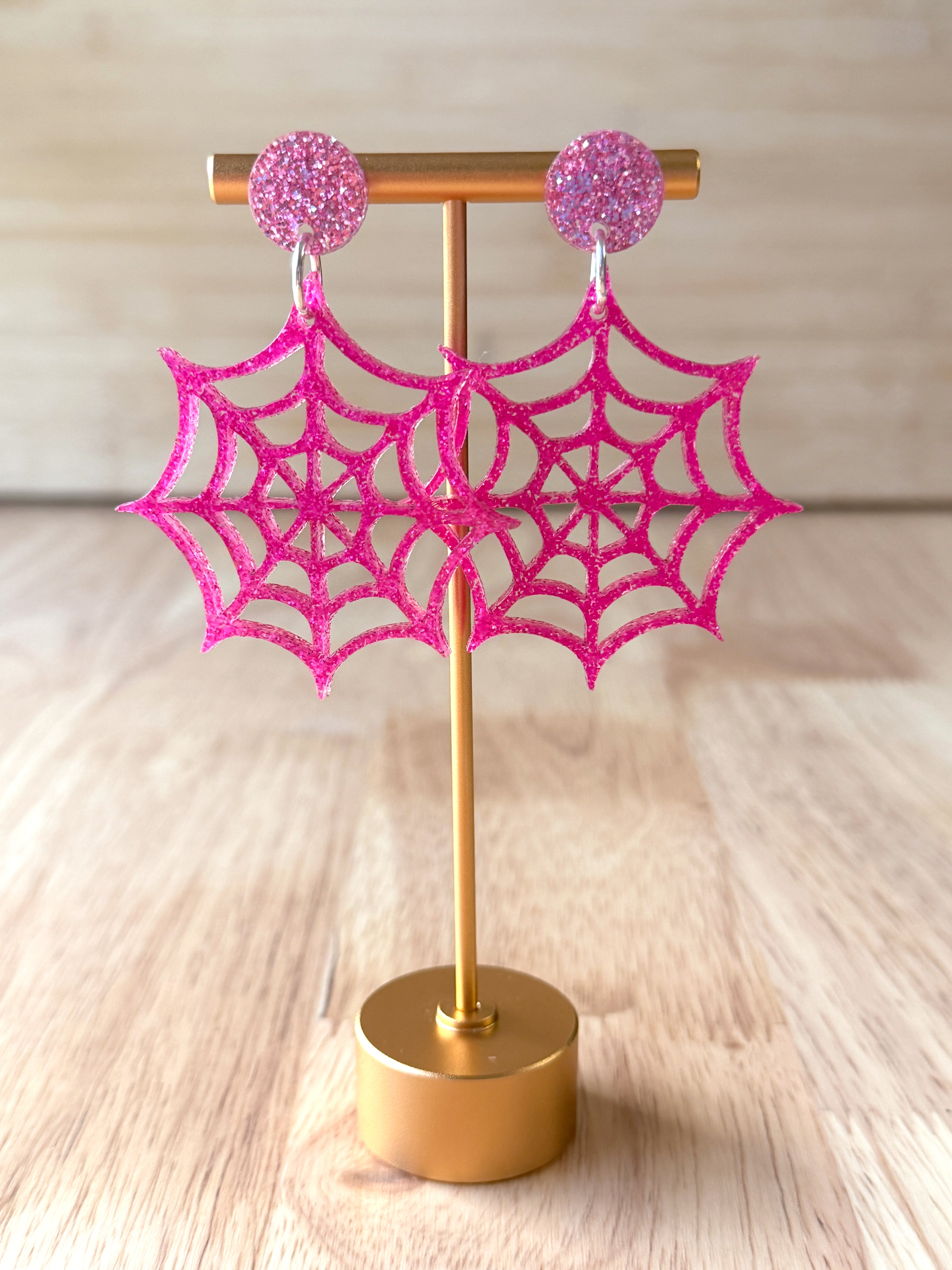 Pink Spiderweb Earrings