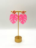 Neon Pink Monstera Earrings
