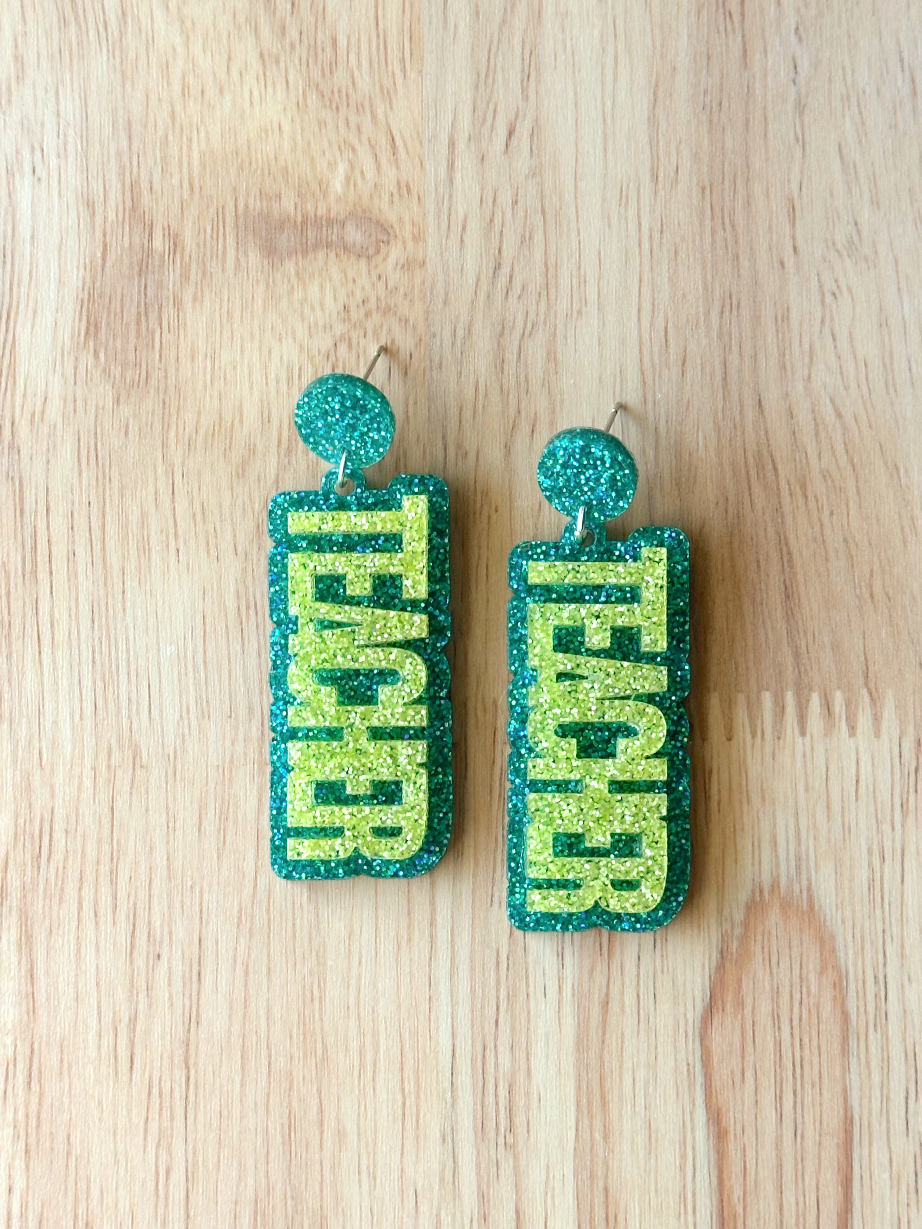 Teal and Yellow Teacher Earrings