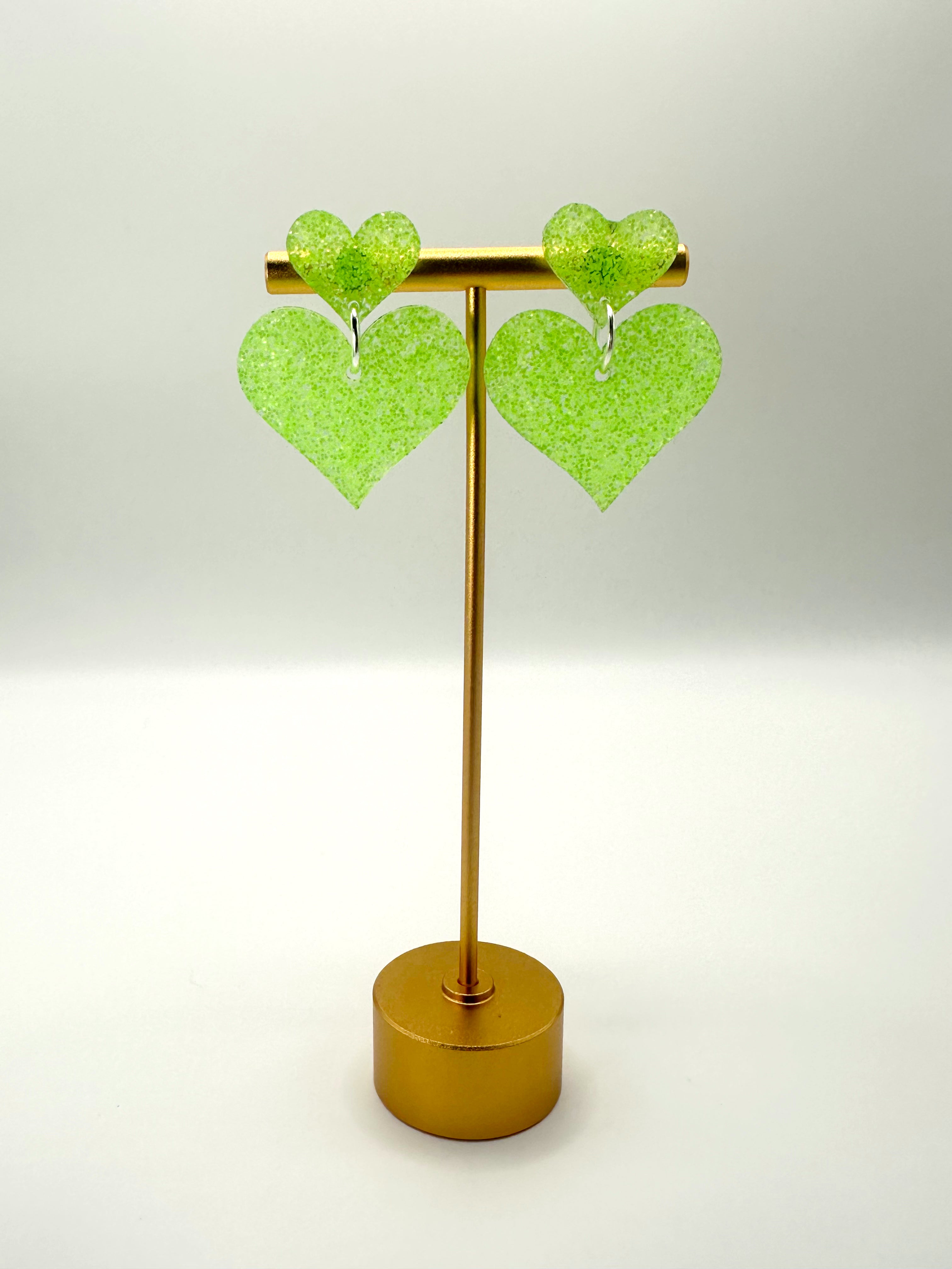 Neon Green Heart Earrings