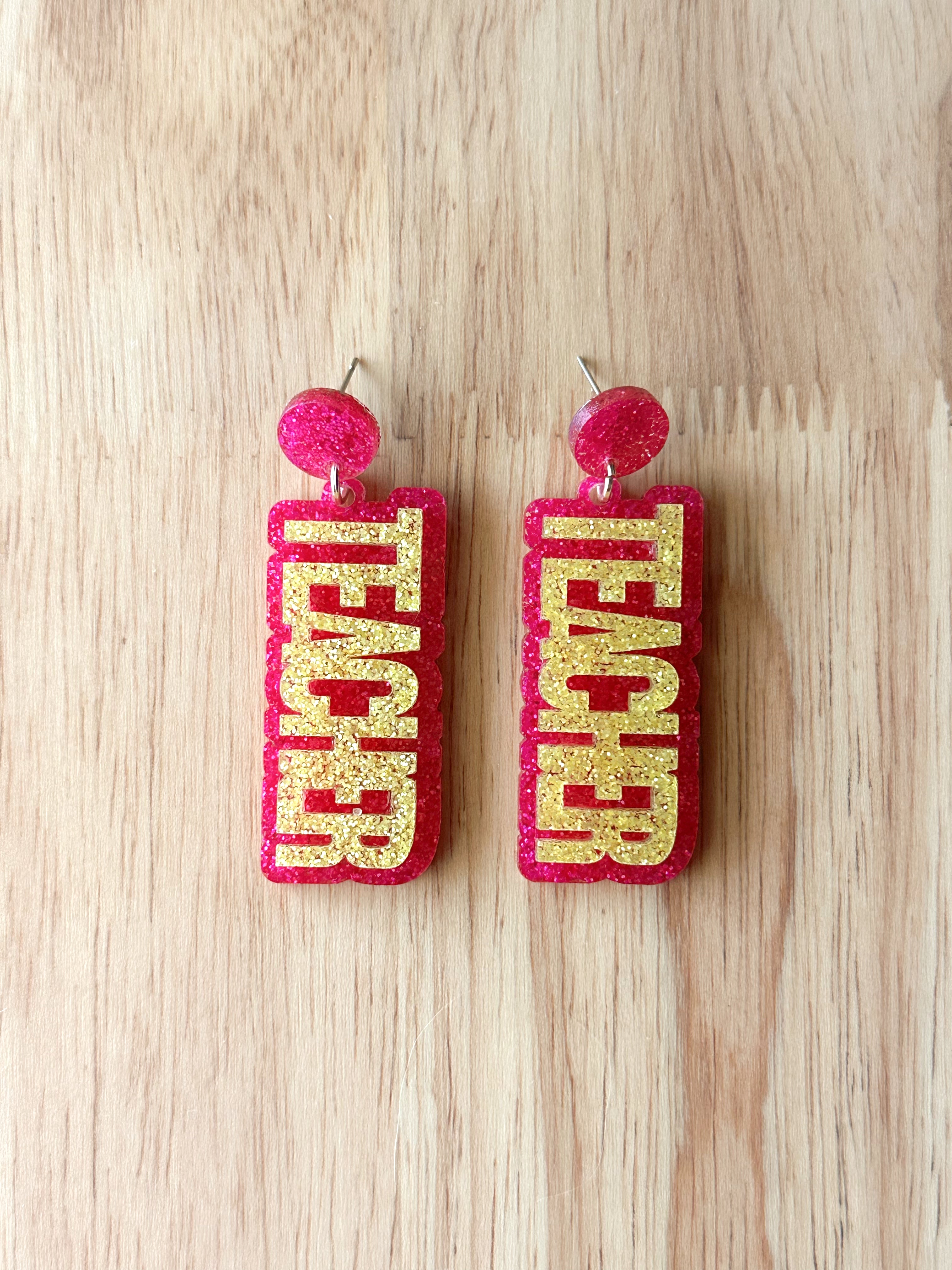 Pink and Yellow Teacher Earrings