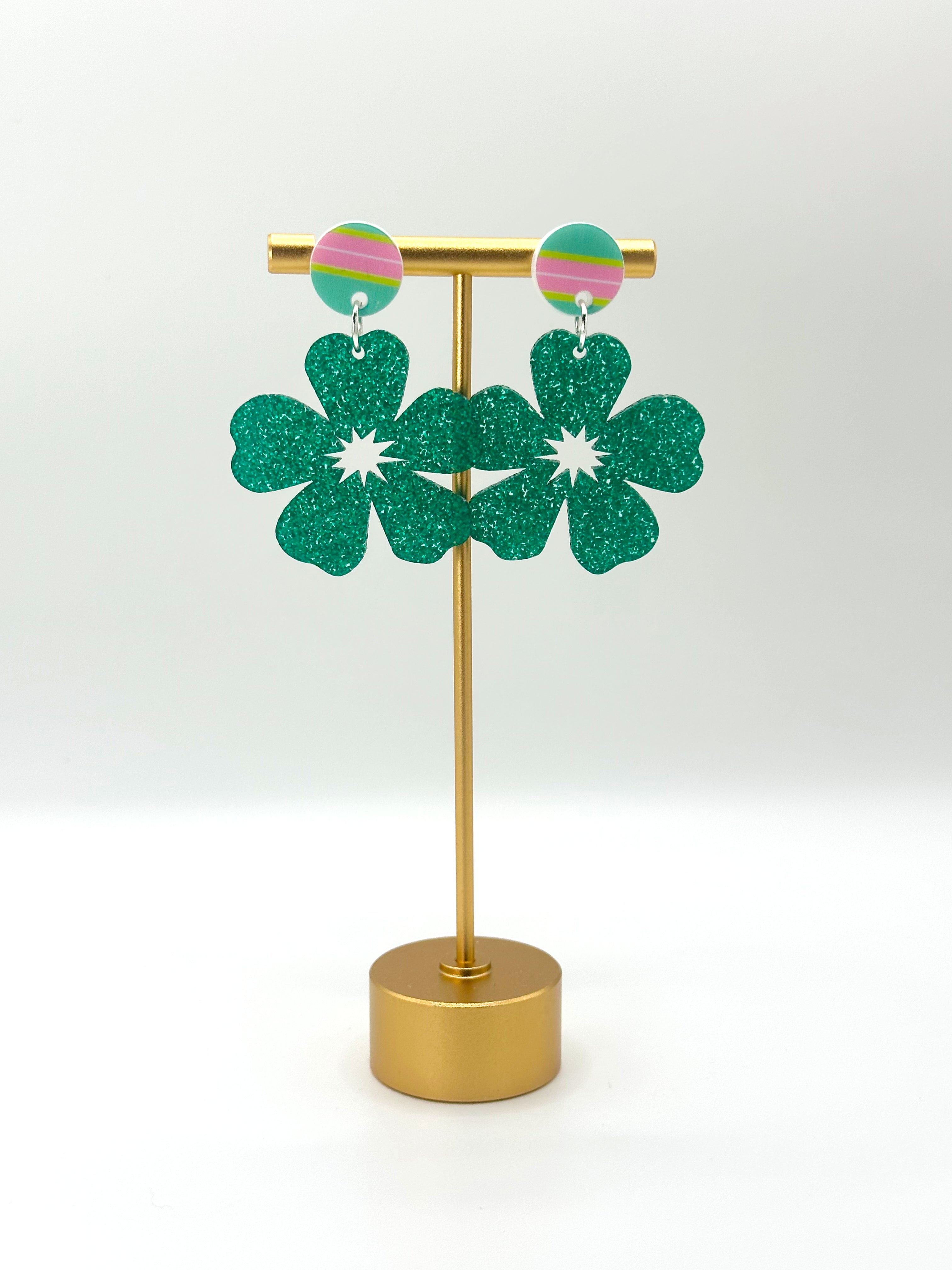 Green Hibiscus Earrings