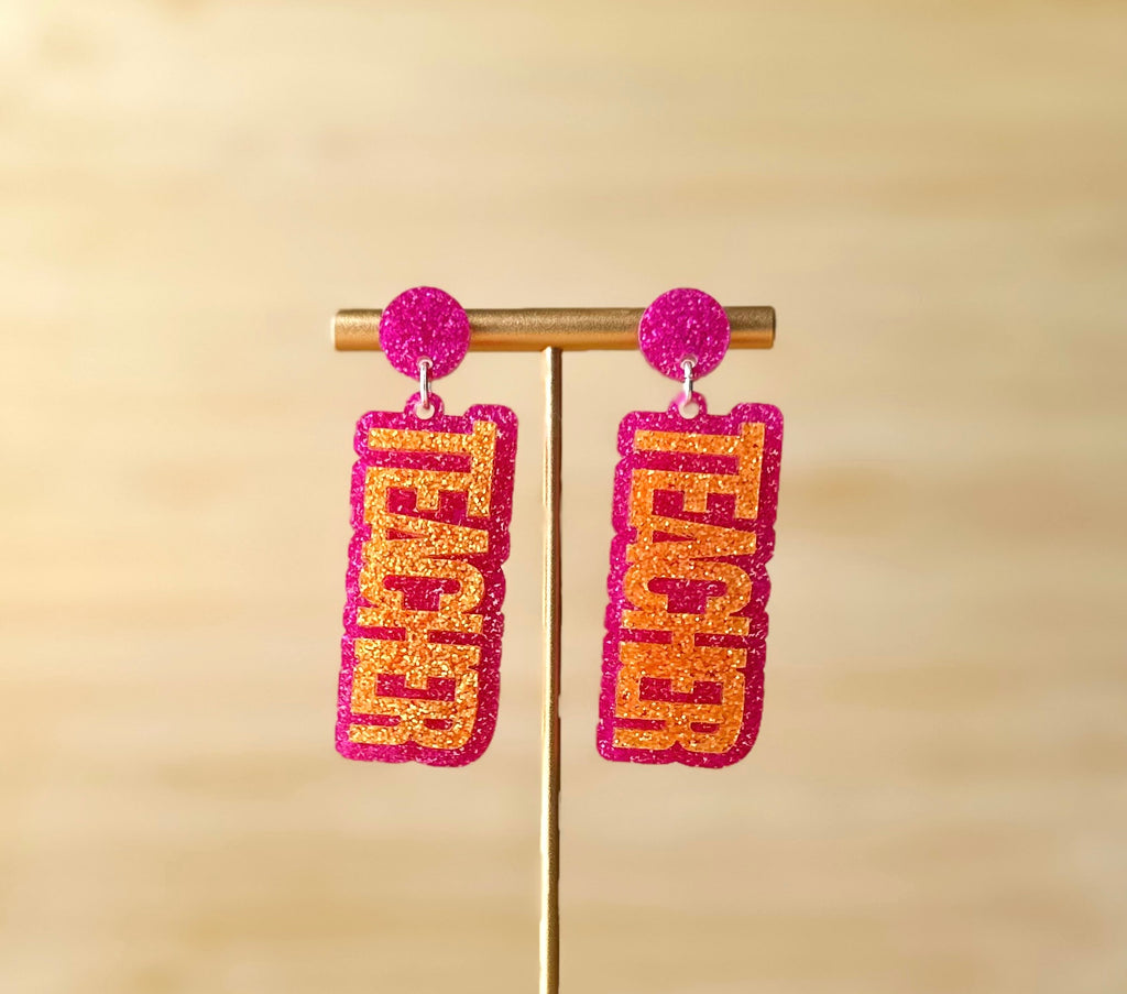 Pink and Orange Teacher Earrings