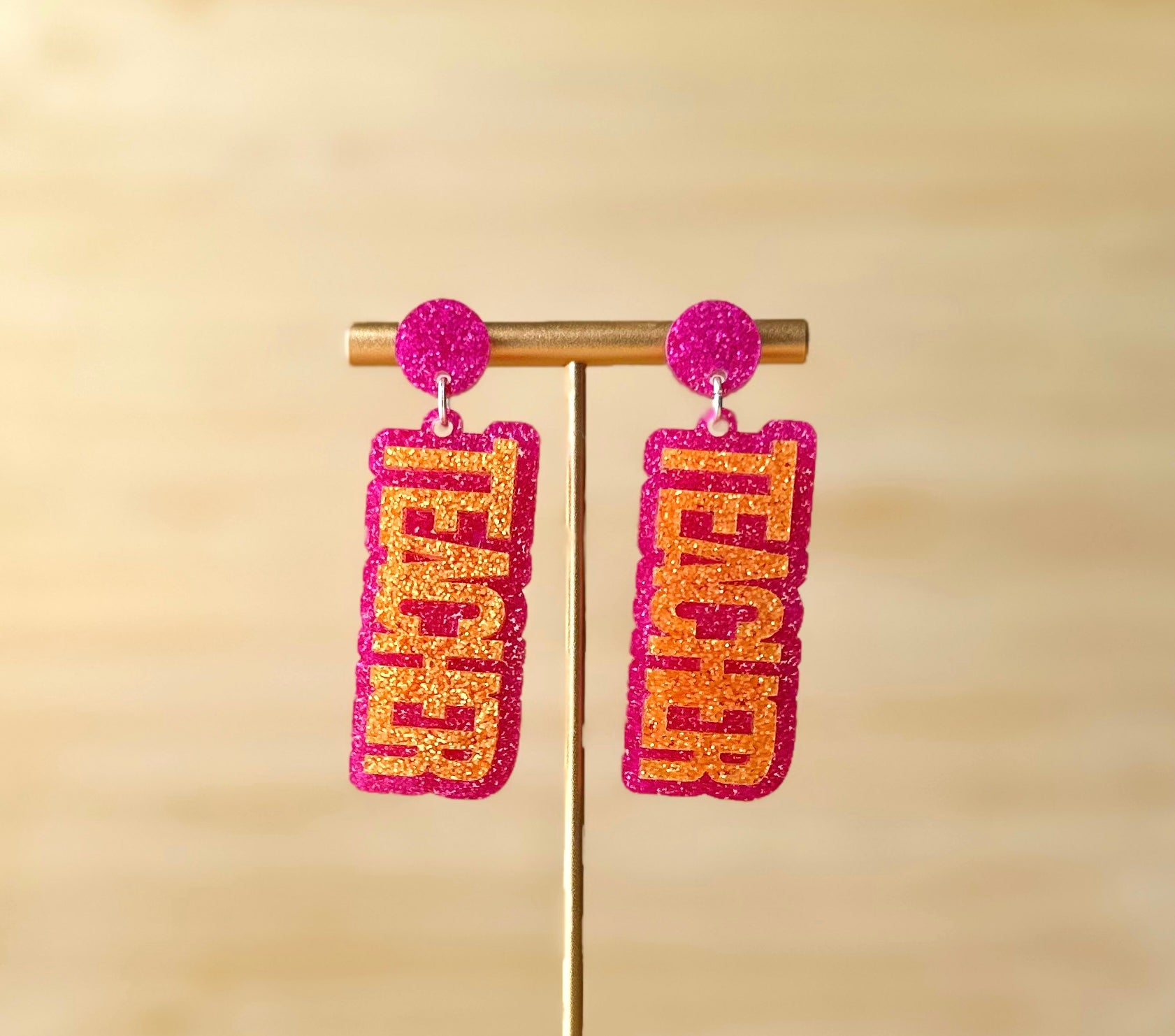 Pink and Orange Teacher Earrings