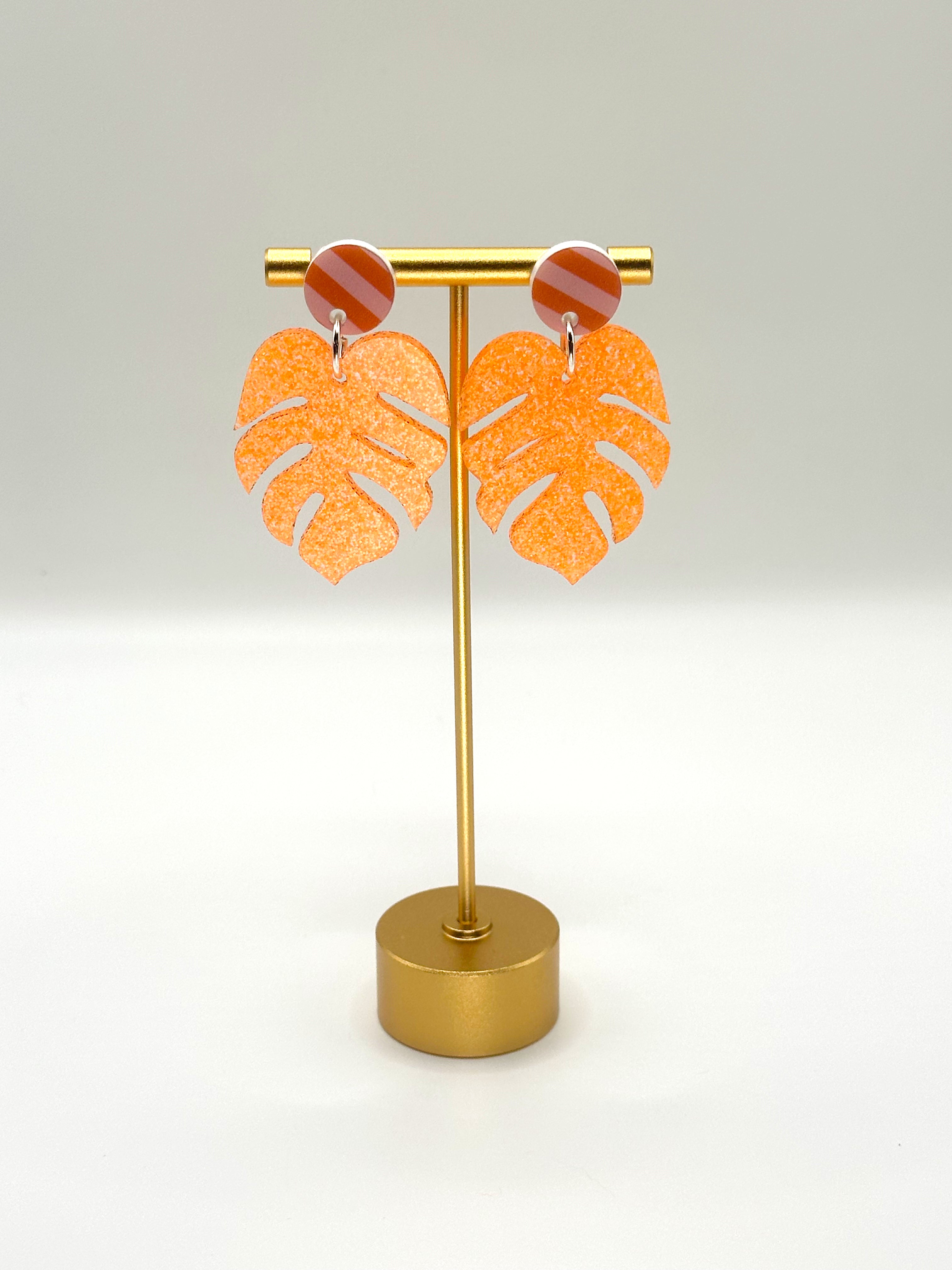 Orange Monstera Earrings