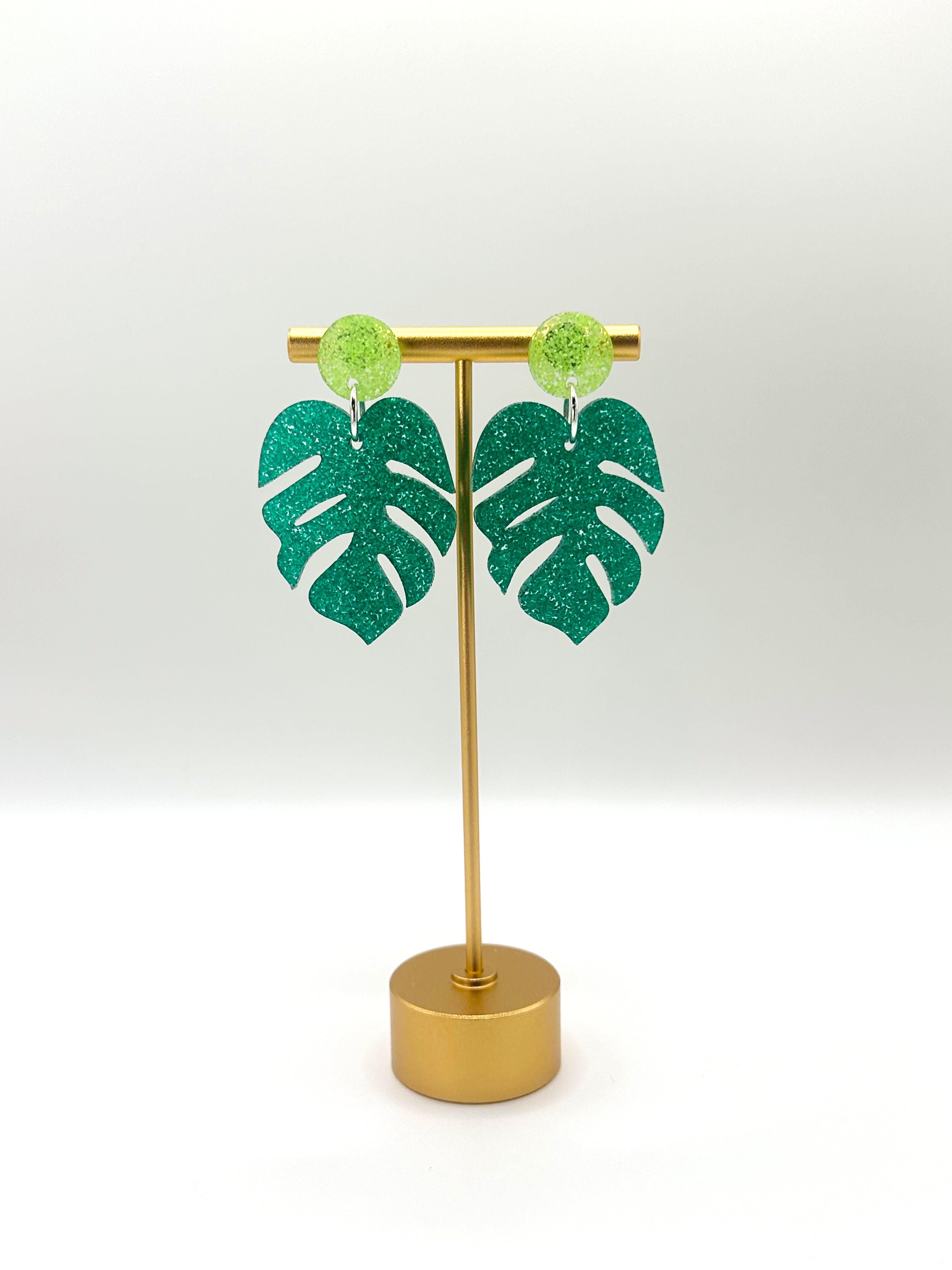Green Monstera Earrings