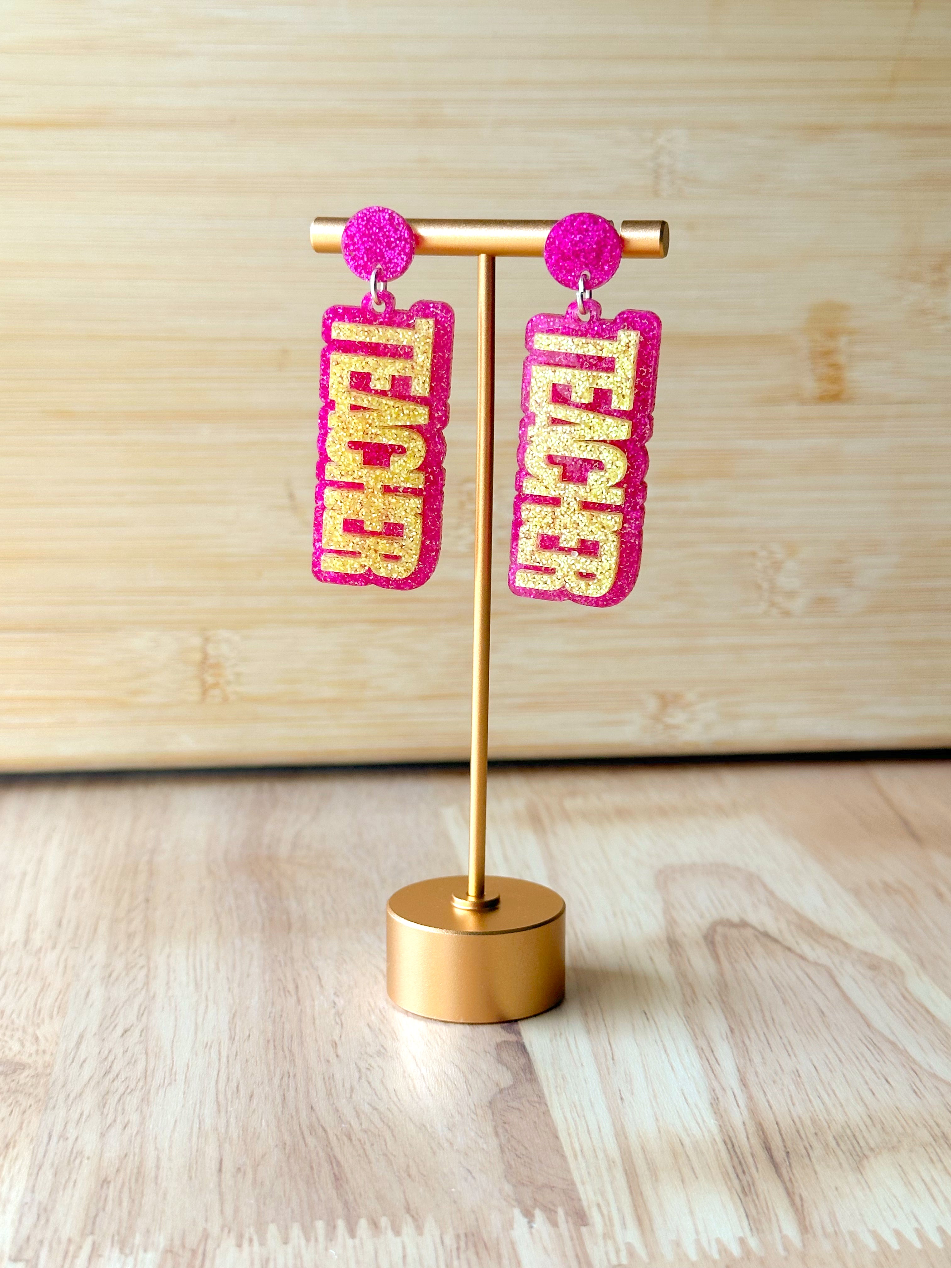 Pink and Yellow Teacher Earrings