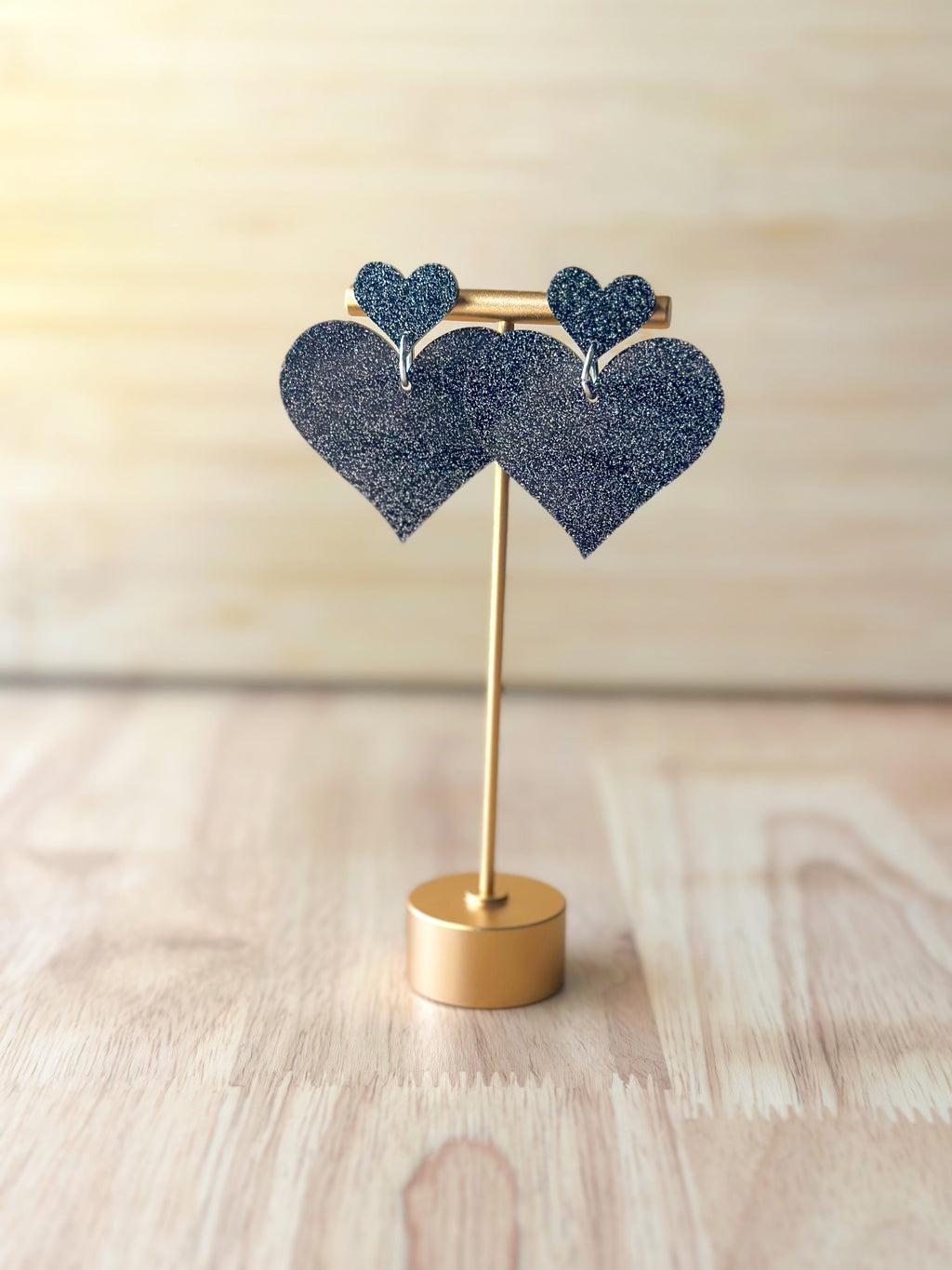Black Glitter Heart Earrings