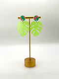 Lime Green Monstera Earrings