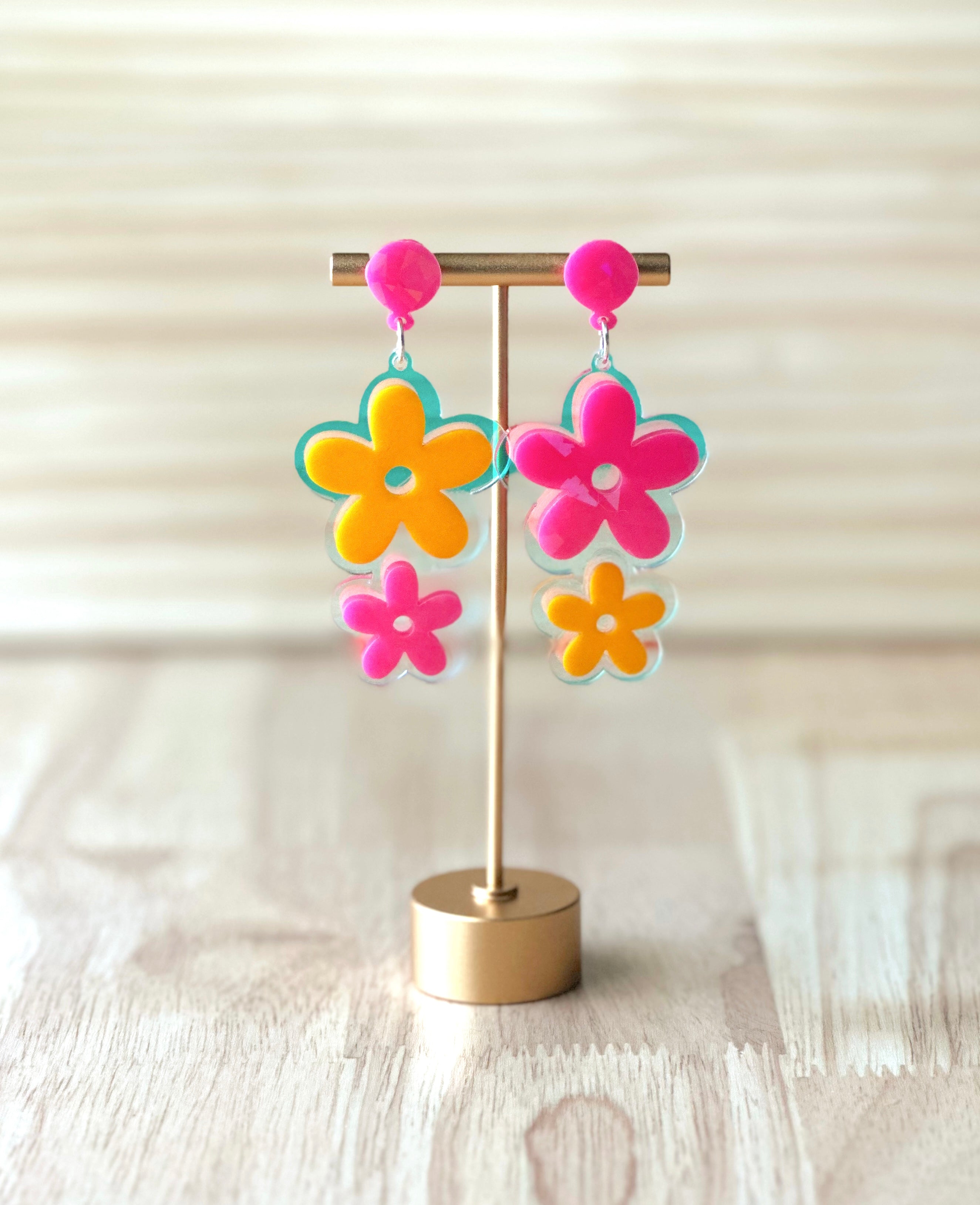 Hot pink and yellow summer flowers