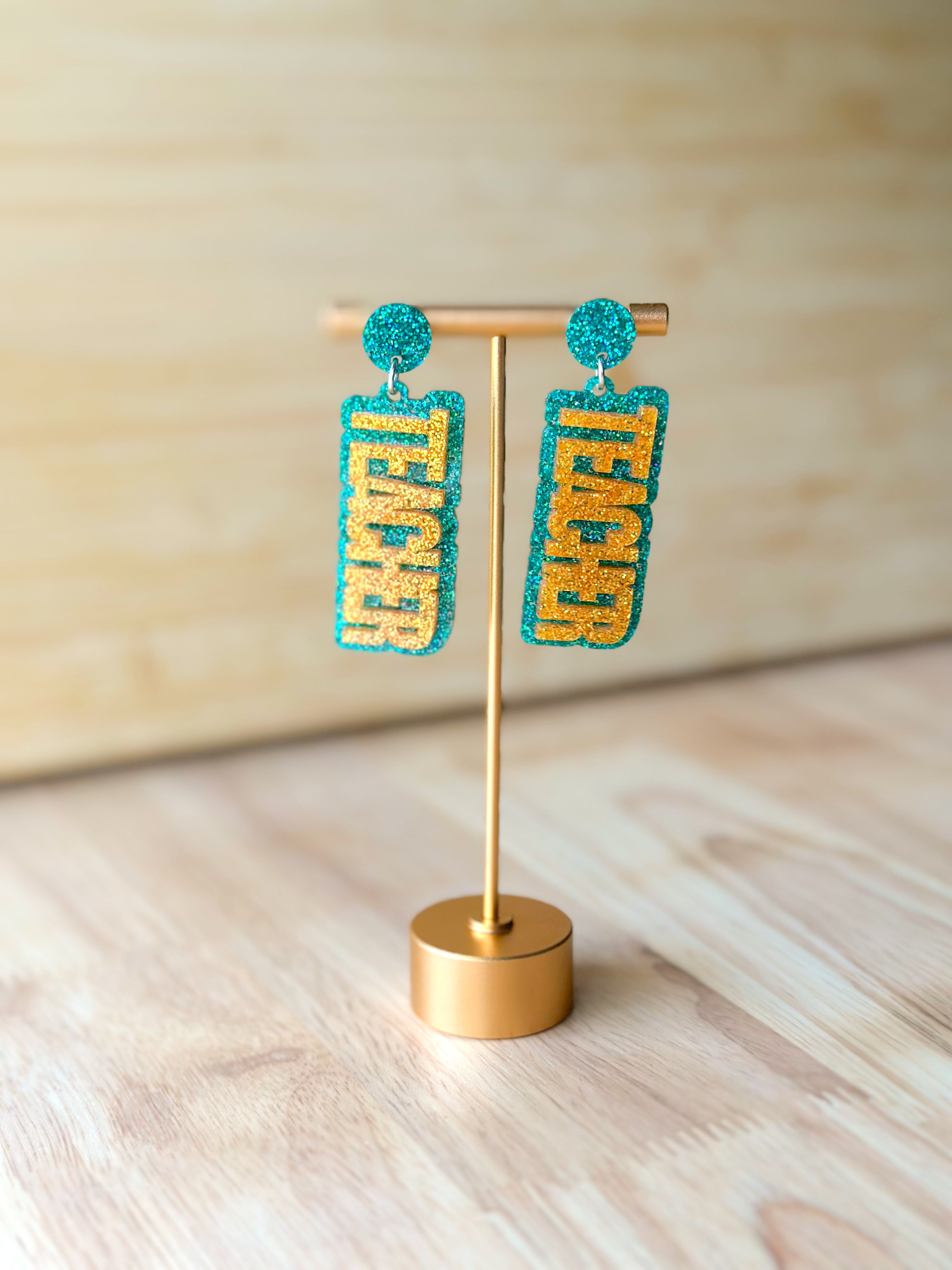 Teal and Orange Teacher Earrings