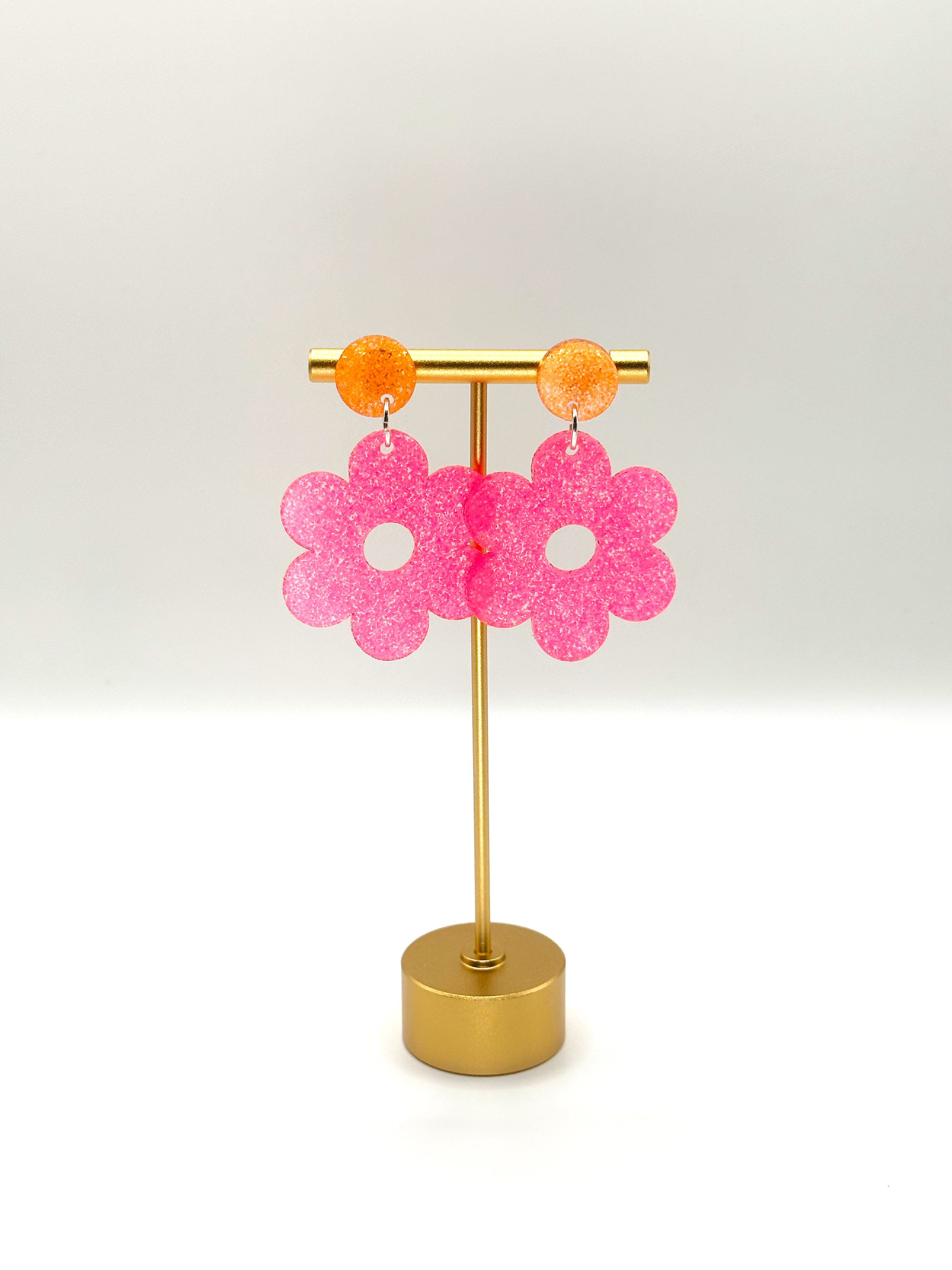 Neon Pink Flower Earrings