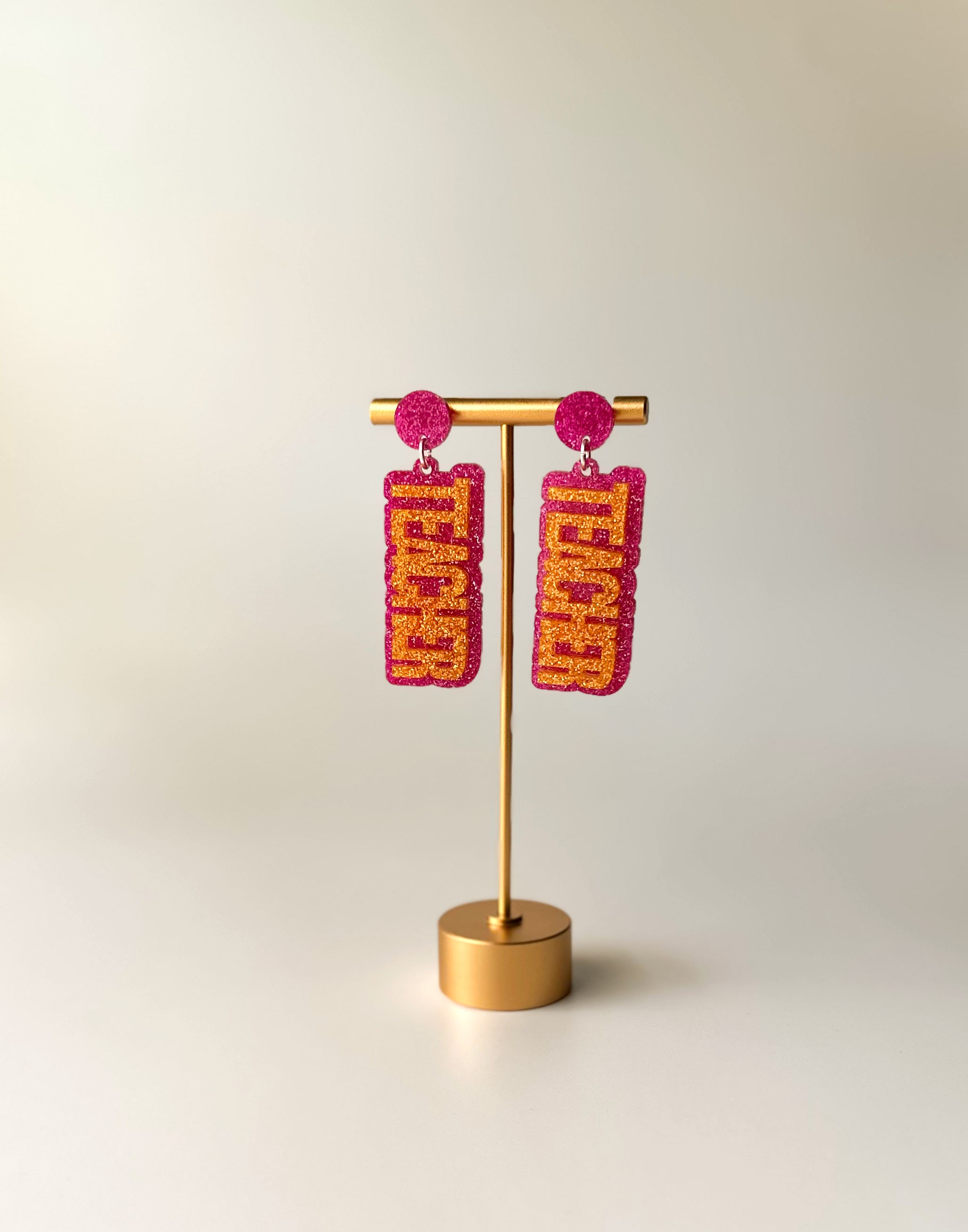 Pink and Orange Teacher Earrings