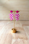 Pink Checkered Bolt Earrings