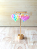Rainbow Leopard Print White Heart Earrings