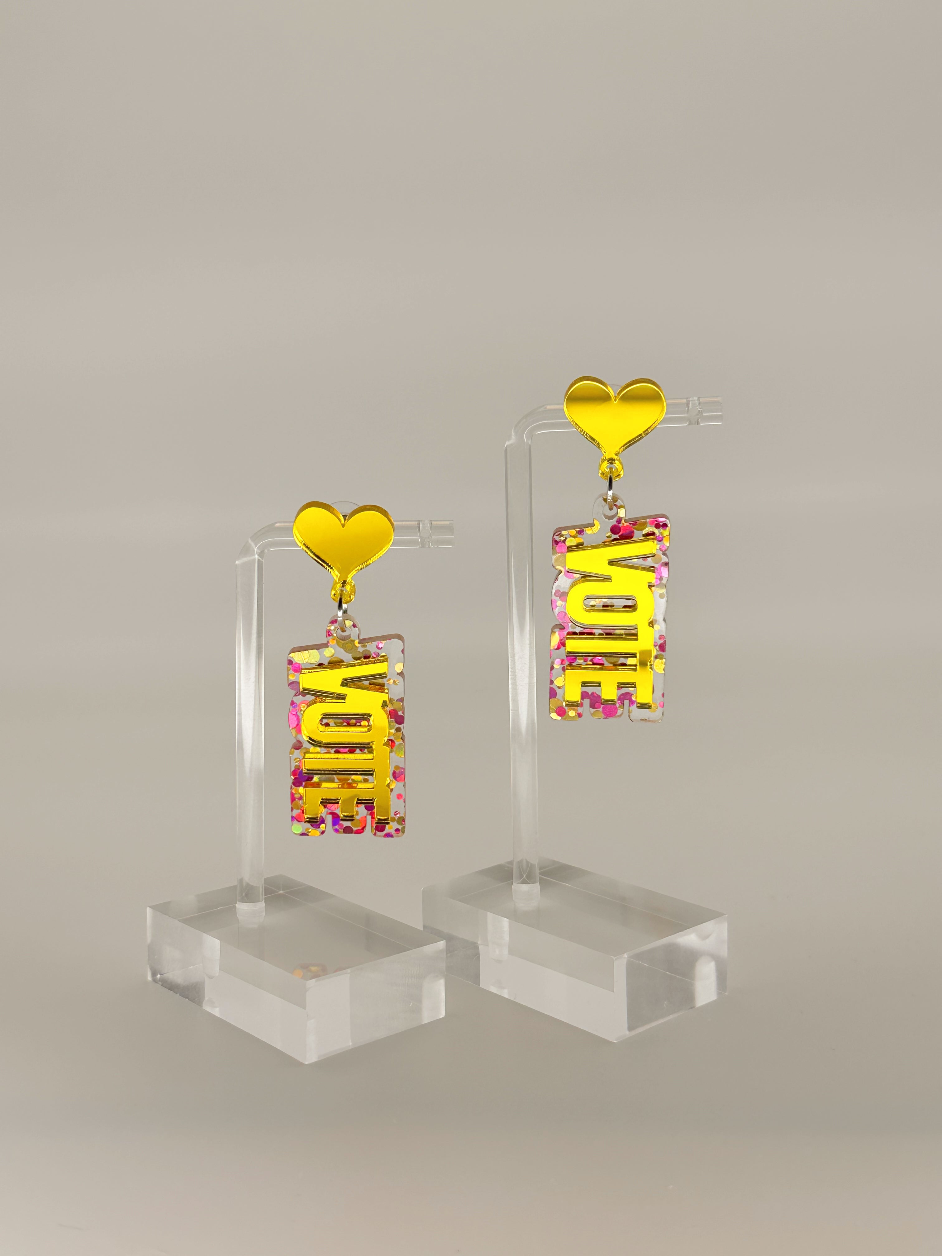 Vote! Yellow with Pink Polka Dots